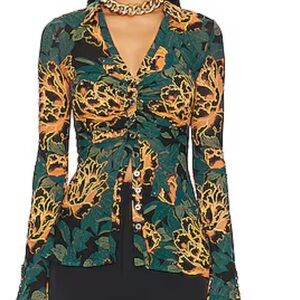 Free People Multicolor Floral Ruched Blouse